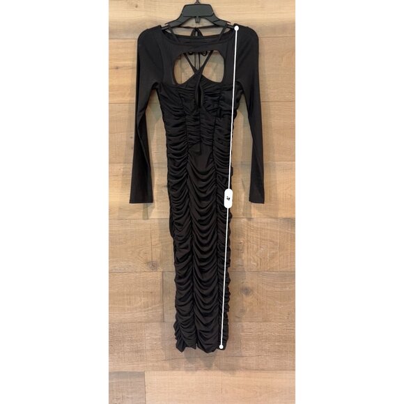ASOS CUTOUT RUCHED LONG SLEEVE MIDI DRESS IN BLACK Size US 4 - Picture 7 of 7